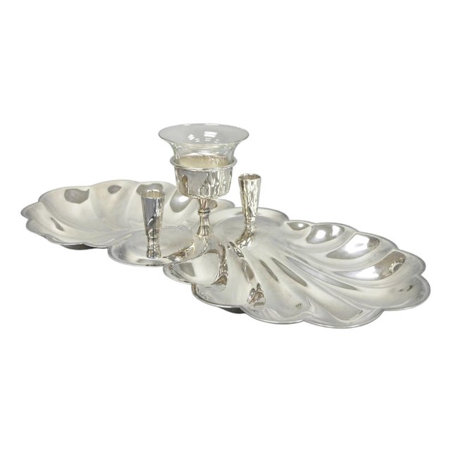 Vintage Sheffield Silver Plated Clam Shell Shrimp Cocktail Serving Platter Tray For Sale