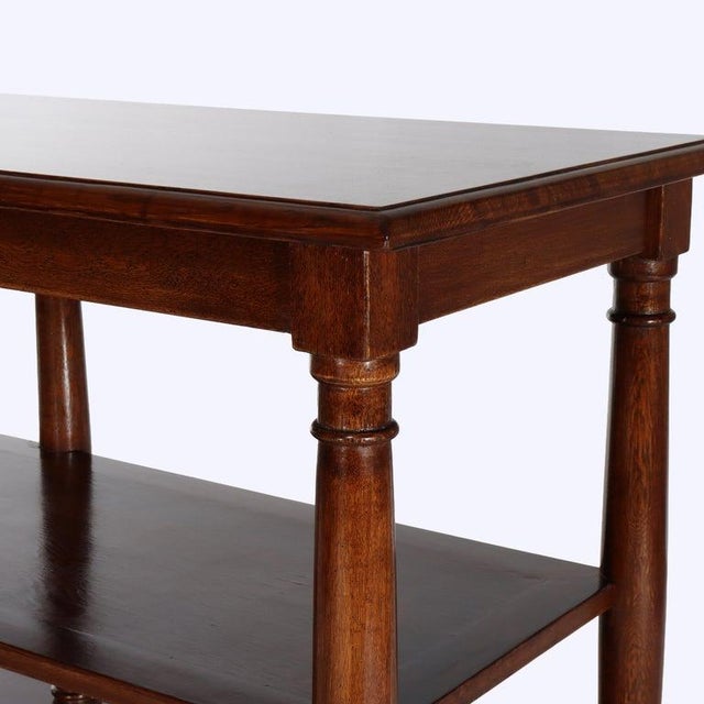 Vintage Classical Oak Long Table With Roman Column-Form Legs & Shelf C1940 For Sale - Image 4 of 18