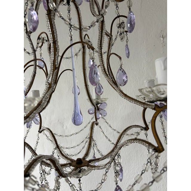 Purple French Rare Lavender Purple Crystal Prisms Murano Beaded Chandelier Lilac 1930 For Sale - Image 8 of 9