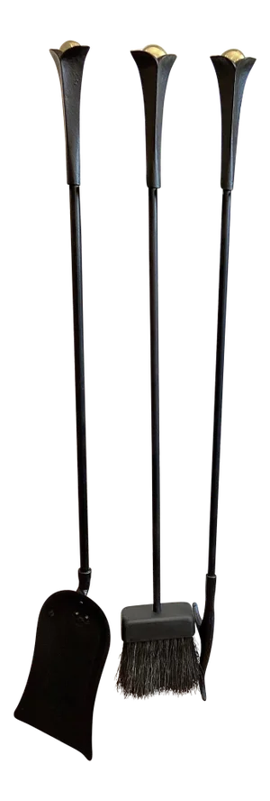 1950s Donald Deskey Set Wall Mount Iron Brass Fireplace Tools