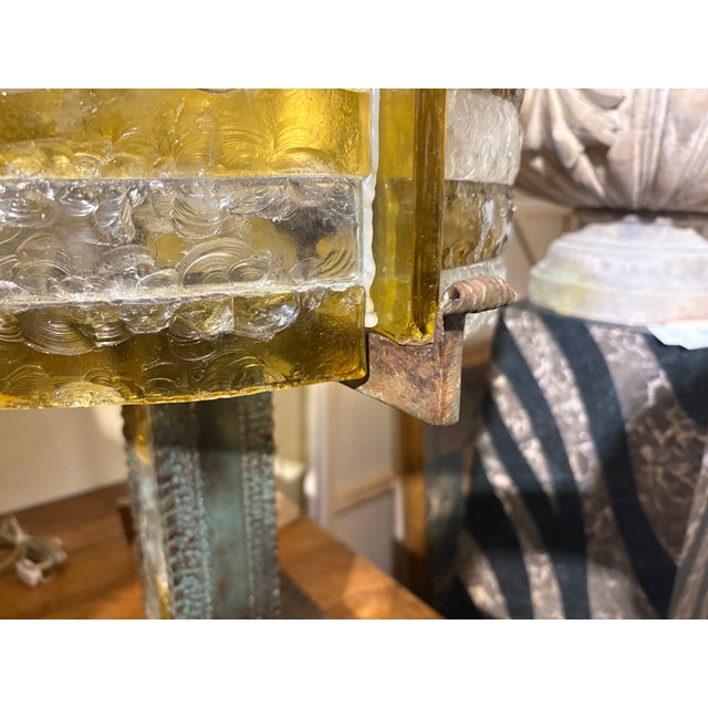 1970s Italian Brutalist Iron and Glass Lamp by Longobard. For Sale In Houston - Image 6 of 15