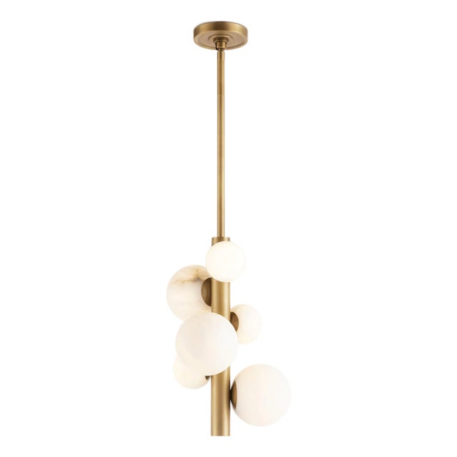 Regina Andrew Styx Alabaster Orbs Vertical Pendant, Natural Brass Finish For Sale