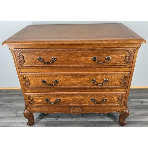 Vintage French Louis XV Style Carved Oak Chest of Drawers For Sale - Image 10 of 10