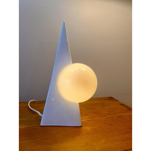 Vintage Pyramid Lamp in Ceramic and Glass Globe from Massive Lighting, 1980s For Sale - Image 3 of 6