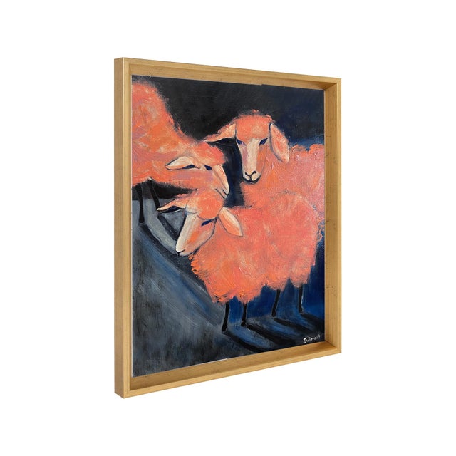 American Original Sheep Oil Painting Framed Modern Farm Rustic Hand Painted by Tatiana Duperault For Sale - Image 3 of 5