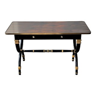 Contemporary English Regency Style Black Lacquer and Zebrawood Writing Table For Sale