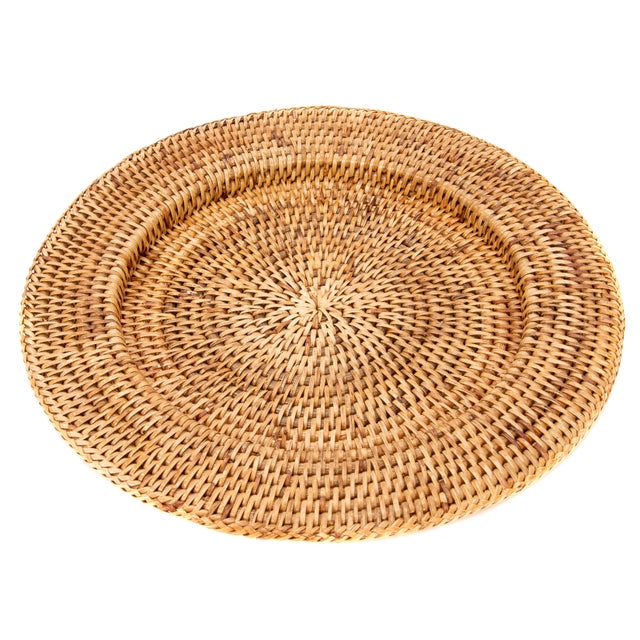 Boho Chic Artifacts Rattan Solid Weave Charger, Honey Brown For Sale - Image 3 of 3
