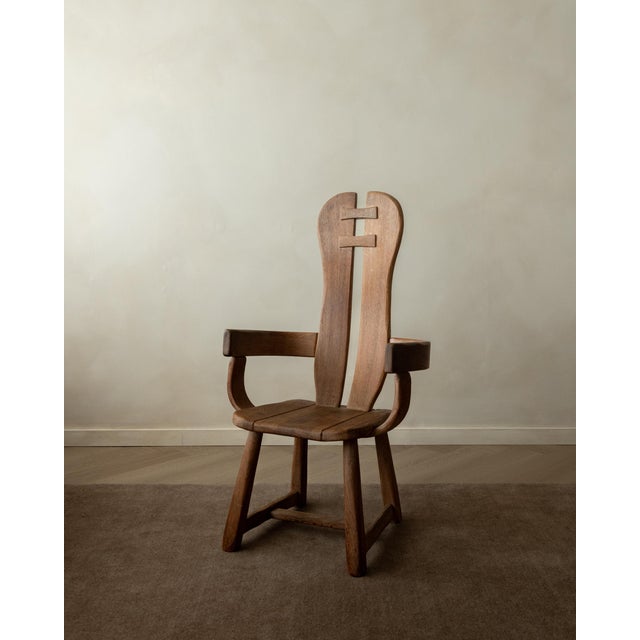 Brutalist Oak Armchair with Sculptural High Back by De Puydt, 1960s For Sale - Image 18 of 18