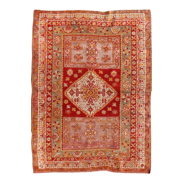 Antique Turkish Oushak Rug With Colorful Flowing Floral and Geometric Motifs For Sale