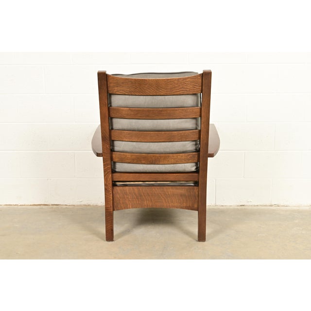 Stickley Mission Oak Arts & Crafts Bow Arm Lounge Chair With Ottoman For Sale - Image 10 of 12