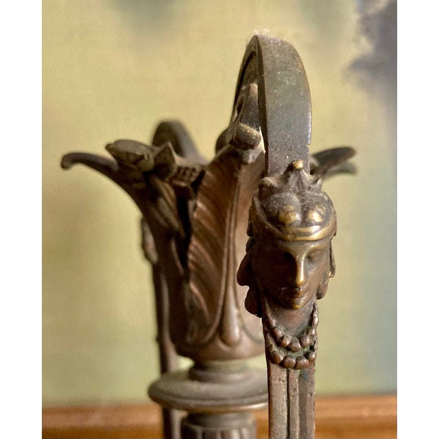 Neoclassical Neoclassical Urn on Marble Base – Late 19th to Early 20th Century Patinated Metal (C. 1880–1920) For Sale - Image 3 of 5