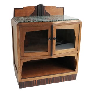 Antique Dutch Art Deco Amsterdam School Tea Display Cabinet in Oak and Marble, 1920s For Sale