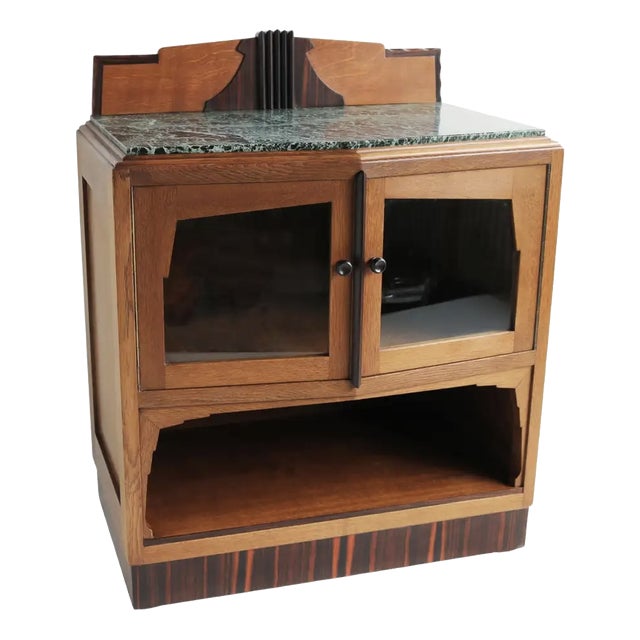 Antique Dutch Art Deco Amsterdam School Tea Display Cabinet in Oak and Marble, 1920s For Sale