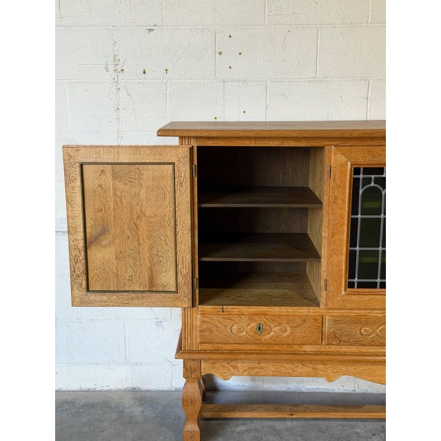 Henning Kjærnulf Oak Sideboard Credenza With Leaded Glass Doors by Henning Mid-Century Modern 1960s For Sale - Image 11 of 13