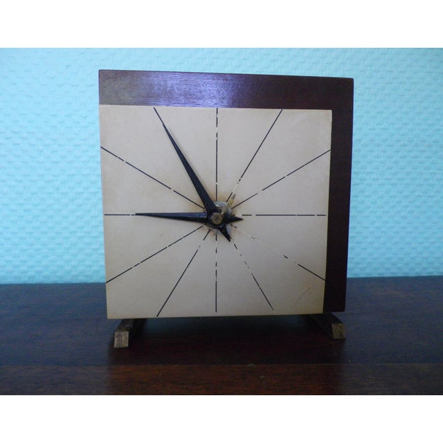 Brown Nufa Electric Clock with Steel Dial in Teak Frame, 1950s For Sale - Image 8 of 11