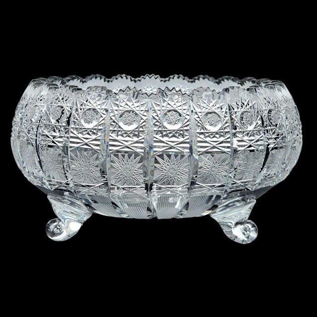 Victorian Mid 20th Century Bohemian Queen Anne’s Lace Cut Crystal Footed Bowl, 24% Lead Glass, Sawtooth Rim For Sale - Image 3 of 16