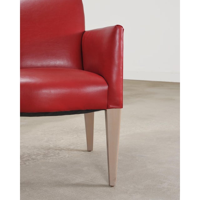 Pair of Italian Art Deco Style Red Leather Lounge Armchairs For Sale - Image 12 of 18