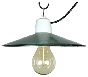 Industrial Green Enamel Pendant Light, 1970s