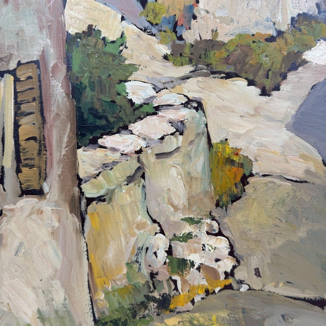 Large Vintage Original Oil Painting Spanish Village Mediterranean Scene For Sale - Image 10 of 11