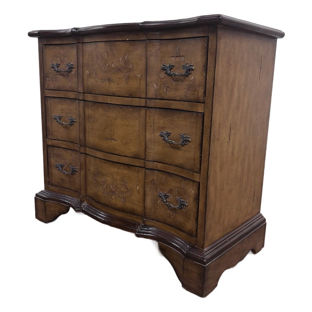 French Provincial Style Serpentine Front Three Drawer Bombe Chest For Sale