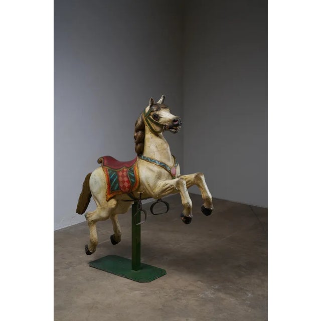 Antique Hand-Painted Wooden Carousel Horse with Saddle, 1920s For Sale - Image 3 of 12