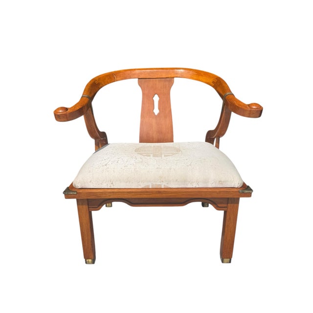 Textile 1970’s Super Chic, Chinoiserie, Horseshoe Chair For Sale - Image 7 of 9