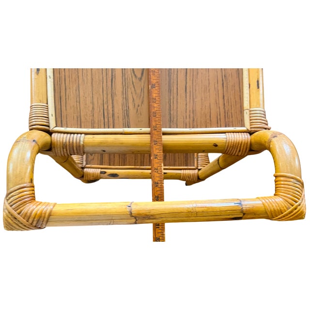 1960s Burnt Bamboo & Rattan Wrapped Two-Tier Drinks or Bar Cart on Casters For Sale - Image 10 of 12