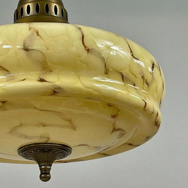 Art Deco Marbled Opaline Glass and Brass Pendant, Germany, 1930s For Sale - Image 12 of 18