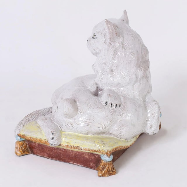 Vintage Italian Terra Cotta Two Cats on a Pillow For Sale In West Palm - Image 6 of 9
