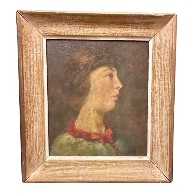 Portrait of a Young Man in Profile, Oil Painting on Wood, 1919, Signed Ruteau France For Sale