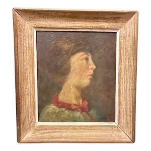 Portrait of a Young Man in Profile, Oil Painting on Wood, 1919, Signed Ruteau France