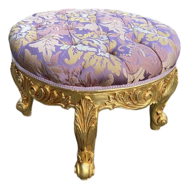 1990s French Louis XVI Gold Beech Purple Bench - 1 Pc For Sale