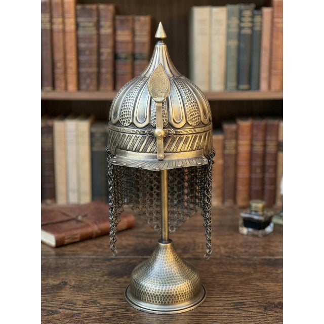 Brass Handcrafted Brass Tabletop Helmet For Sale - Image 8 of 13