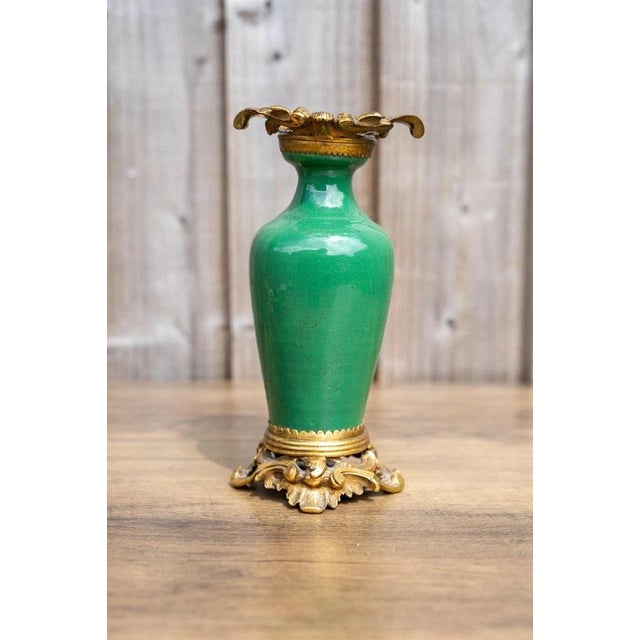Antique 19th Century Qing Chinese Green Crackle Glaze Porcelain & Ormolu Vase For Sale - Image 4 of 18