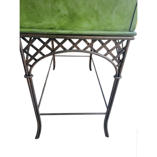 Vintage Customized Painted Green Faux Croc Faux Bamboo Iron Dry Bar Storage Cabinet by Lane For Sale - Image 9 of 18