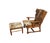 Set of Brutalist Oak Lounge Chair and Ottoman with Upholstery in Goat Hide For Sale