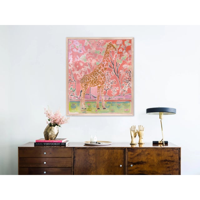 Illustration Giraffe Facing Right by Anne-Louise Ewen in Natural Frame, Medium Art Print For Sale - Image 3 of 4