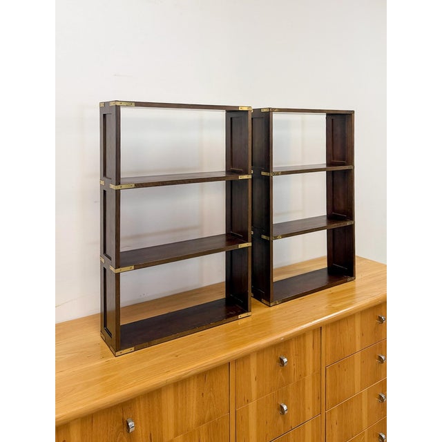 Bombay Company Campaign Style Shelf Pair Brass Trim Vintage Traditional For Sale - Image 10 of 18