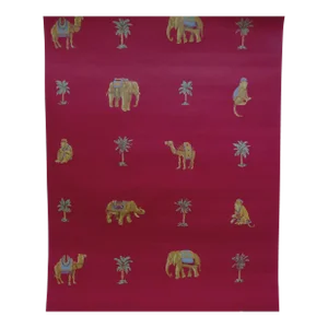 1 of 12 Double Rolls of Thibaut Red Designer Wallpaper Monkeys Elephants Camels Palm Trees