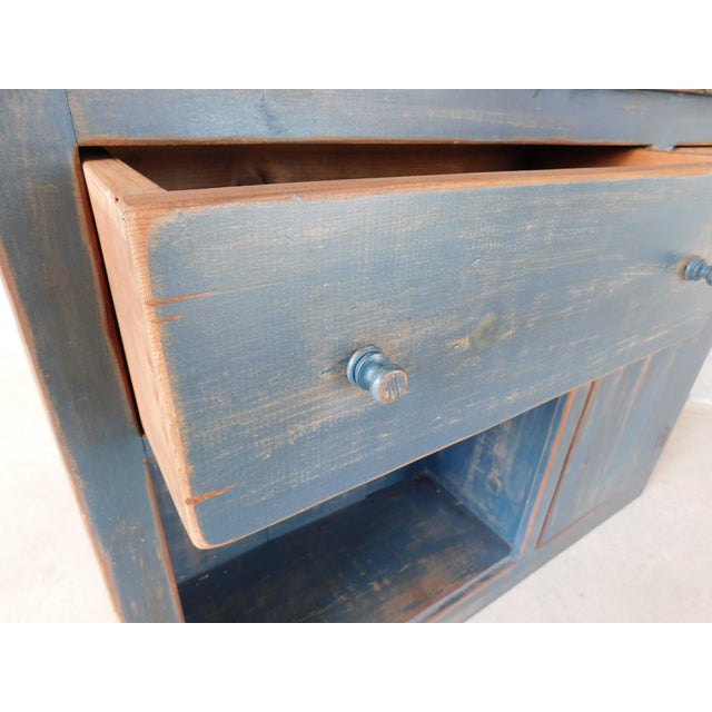 Primitive Shaker Style Paint Distressed Step Back Cabinet by Ezra G Tiffin Ohio For Sale - Image 10 of 18