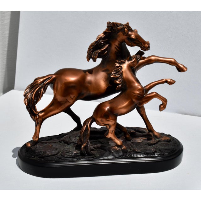 Vintage (1980's) Mare & Foal Figure. Cold cast heavy resin-stone powder mix, dipped in Copper - Bronze Finish. The...