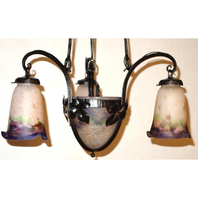 Antique Art Nouveau 4-Light Chandelier from Muller Frères Luneville, 1920s For Sale - Image 3 of 13