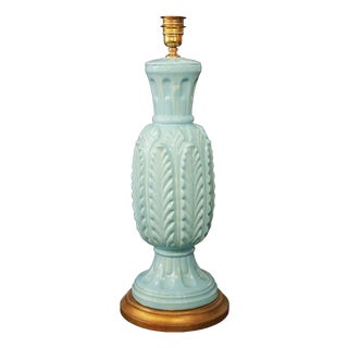 Lamp in Light Blue with Leaves and Textures from Manises, 1970s For Sale