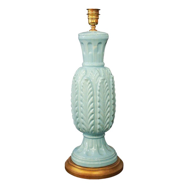 Lamp in Light Blue with Leaves and Textures from Manises, 1970s For Sale