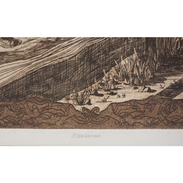Vintage Etching of Northern California Mendocino Coastal Town by Louis Bobbitt For Sale In Monterey, CA - Image 6 of 6