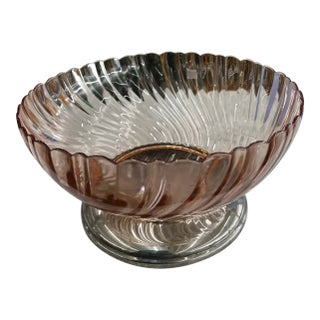 1970s Pink Depression Glass Bowl With Footed Silver Base For Sale