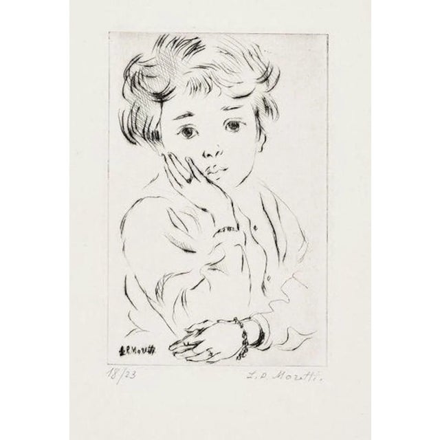 Little Girl - Original Etching by L.-P. Moretti - 1950s 1950s For Sale