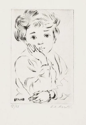 Little Girl - Original Etching by L.-P. Moretti - 1950s 1950s