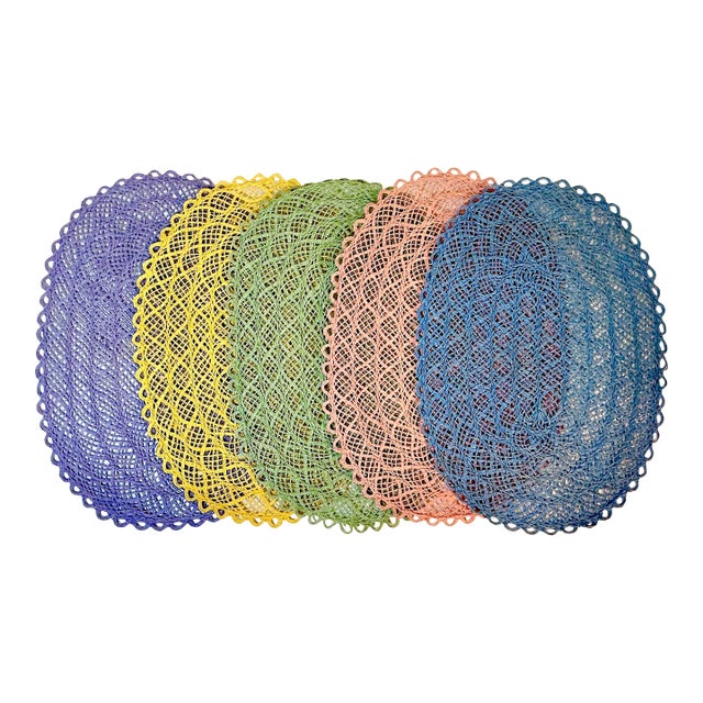 Mid-Century Boho Chic Costal Arts & Crafts Straw Placemats - Set of 5 For Sale