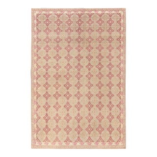 1960s Vintage Deco Rug in Red, White & Pink Geometric Pattern For Sale